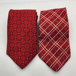 Tommy Hilfiger Lot 2 Mens Silk Neckties Tie Red Navy Diamond Web Striped Preppy
